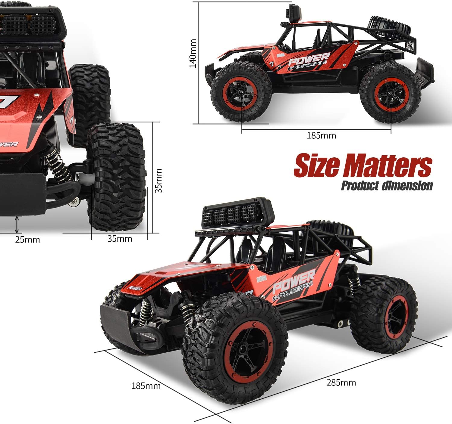 BEZGAR 17 Toy Grade 1:14 Scale Remote Control Car, 2WD High Speed 20 Km/h All Terrains Electric Toy Off Road RC Monster Vehicle Truck Crawler with Two Rechargeable Batteries for Boys Kids and Adults: Toys & Games