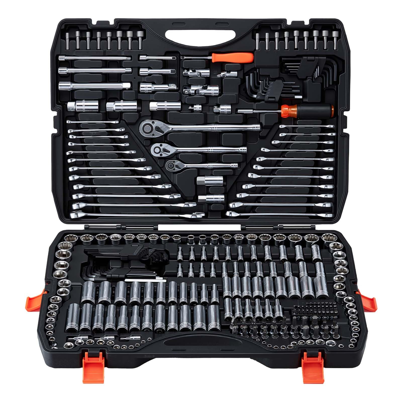 VEVOR Mechanics Tool Set, 308-Piece Mechanic Tool Kit, 1/4 in, 3/8 in, and 1/2 in Drive, SAE and Metric Socket Set, Wrenches, Screwdriver Bits, Accessories, and Storage Case, for Automotive Repair Image