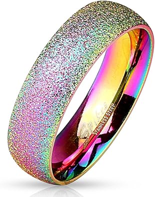 Paula Fritz Sand Glitzer 6mm Breit Damen Ring Verlobungs Ring Freundschaftsring Herrenring Partnerring Edelstahl Chirurgenstahl 316l Regenbogen 47 15 Amazon De Schmuck