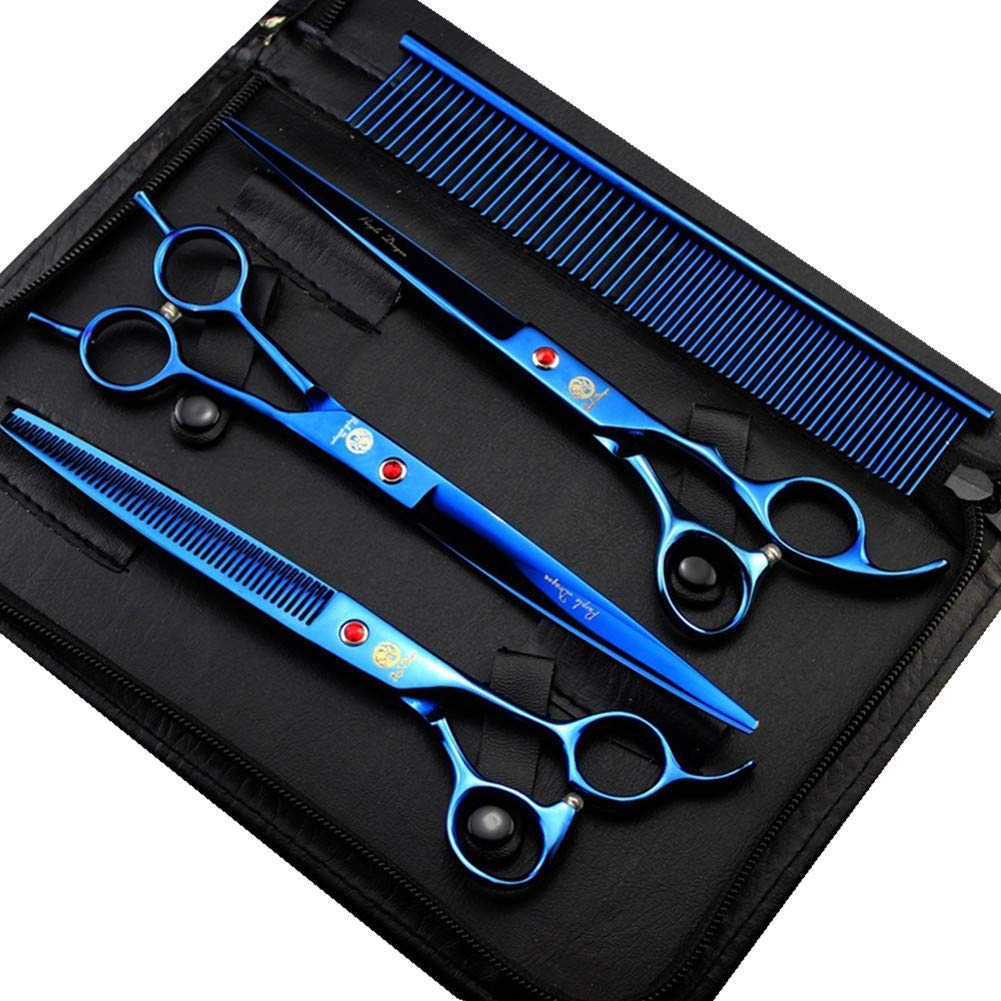 Purple Dragon 8.0" Titanium Multicolor Professional Pet Grooming Scissors Set,Straight & Thinning & Curved Scissors Shear with Bag for Dog Cat Grooming