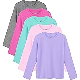 Semois 5 Pack Girls Long Sleeve Shirts Soft Cotton Crewneck Girls' Basic Long-Sleeve T-Shirts Toddlers' Tagless Tees