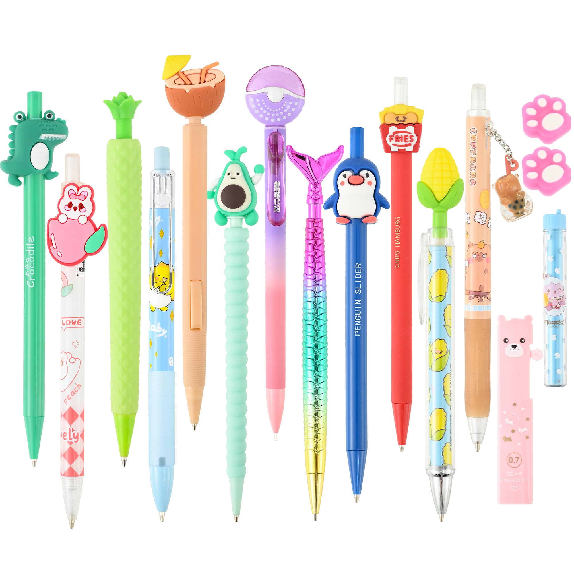 Photo 1 of Jollin 12PCS Cute Kawaii Mechanical Pencils Set with Lead Refills and Erasers, 0.5mm & 0.7mm Point, Bulk Mechanical Pencils for Kids Girls