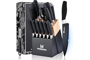 Howashin Knife Set, 14 Pcs Black Knife Sets for Kitchen with Block, High Carbon Stainless Steel Kitchen Knife Set with Sharpe