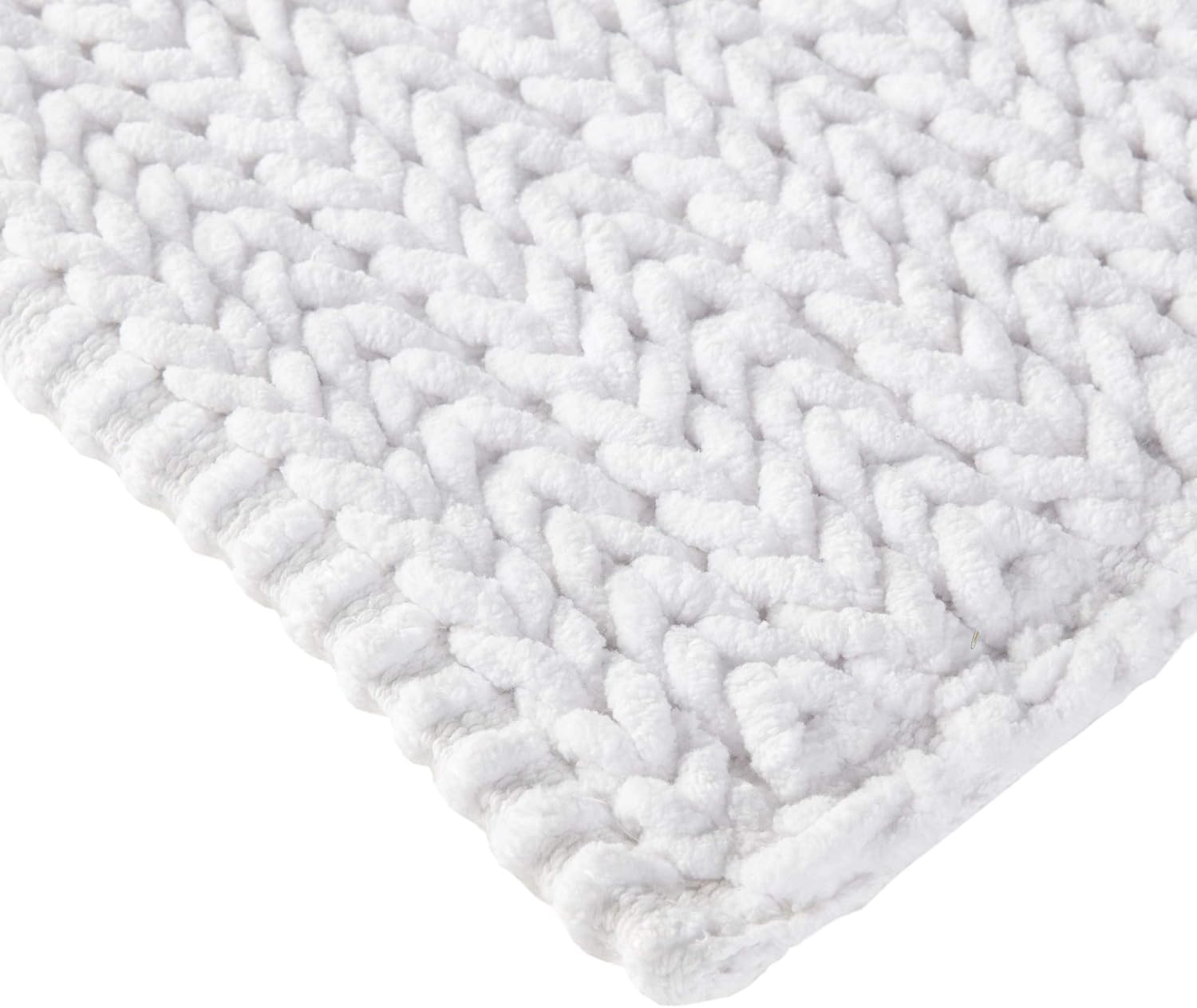 Madison Park Lasso 100% Cotton Chenille Chain Woven Stitch Bathroom Rug-Non Slip-Absorbent, Quick Dry Bath Mat, 24x40, White: Home & Kitchen