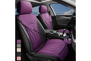 BEITK 2 Pack Leather Front Car Seat Covers, Universal Sideless Car Seat Protectors with Storage Pocket and Seat Belt Pads, Waterproof Automotive Seat Cover for Cars Trucks SUV(Purple)