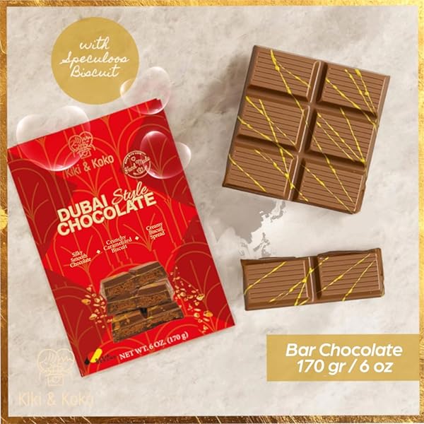 DUBAI STYLE CHOCOLATE – REINTERPRETED: BELGIAN MILK CHOCOLATE 6 OZ WITH CARAMELIZED BISCUIT CREAM & CRISPY KADAYIF – PREMIUM HANDMADE