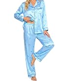 BiueLetter Womens Satin Pajama Set 2 Piece Silk Long Sleeve Pjs Soft Button Down Loungewear Sleepwear