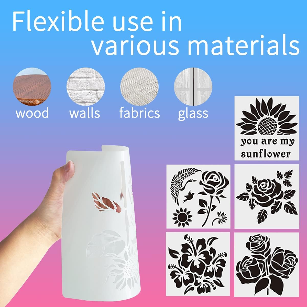 20 Pieces Flower Stencil Flower Drawing Stencils in Different Patterns DIY You are My Sunflower Theme hollowout Template Durable Artists' Drawing and Lettering Aids (7.87 x 7.87 Inch) : Kitchen & Dining