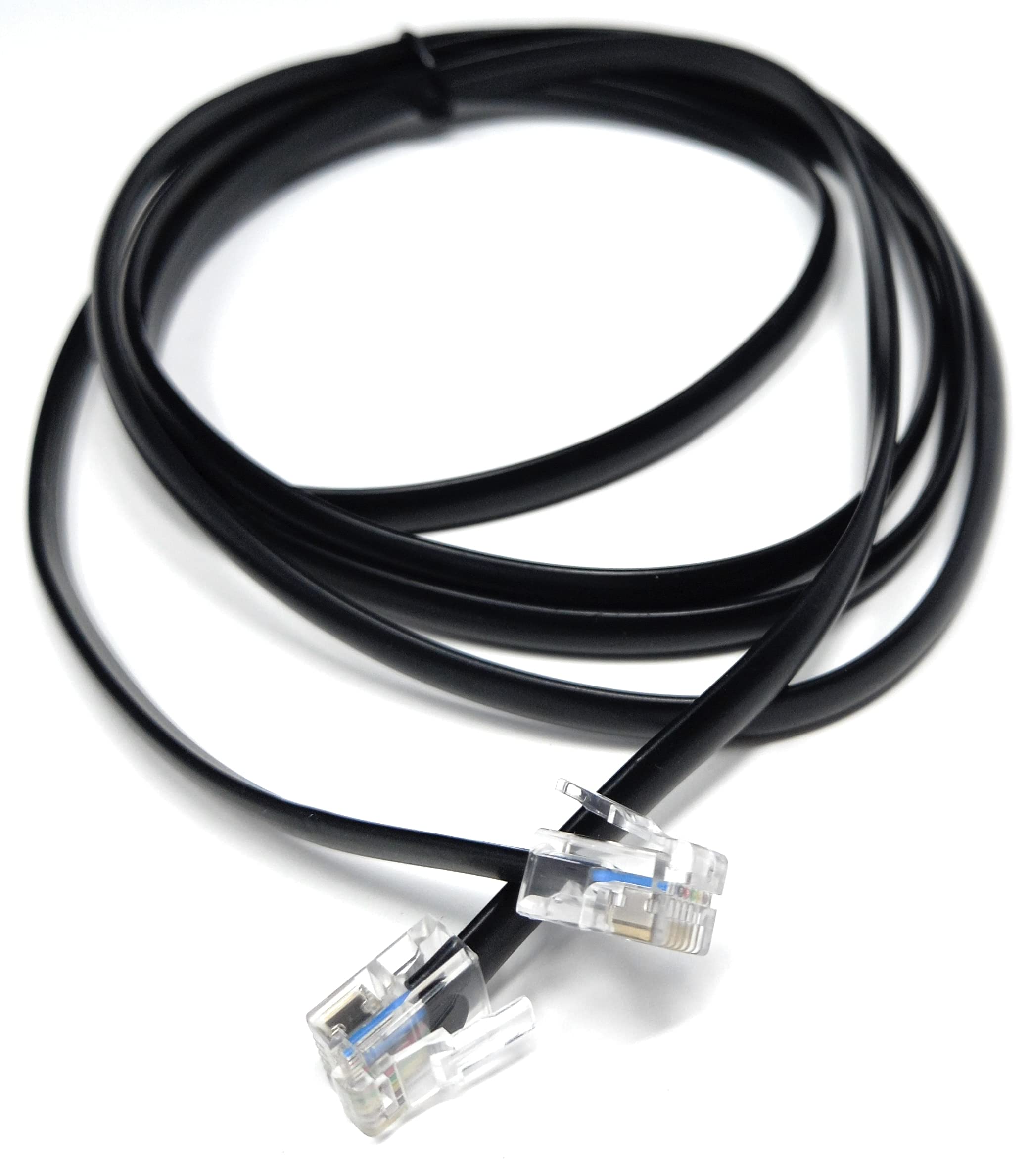 DRUT 2m FLAT RJ12 to RJ12 6P6C Cable Lead Plug to Plug RJ11 with 6 pin Wire 6.5ft Black