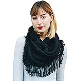 Womens Cozy Winter Knit Pointelle Fringe Tassel Infinity Scarf Loop Warm Fashion Cowl Wrap
