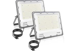 200W LED Flood Lights Plug in, Security Light Fixtures 6500K 20000LM Illumination, IP66 Waterproof Outdoor White Lighting Pro