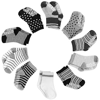 Yissvic Baby Socken, Anti Rutsch Babysocken 10 Paar Anti Slip Stretch Socken für 0-3 Jahre Baby Mädchen und Jungen Verpackung