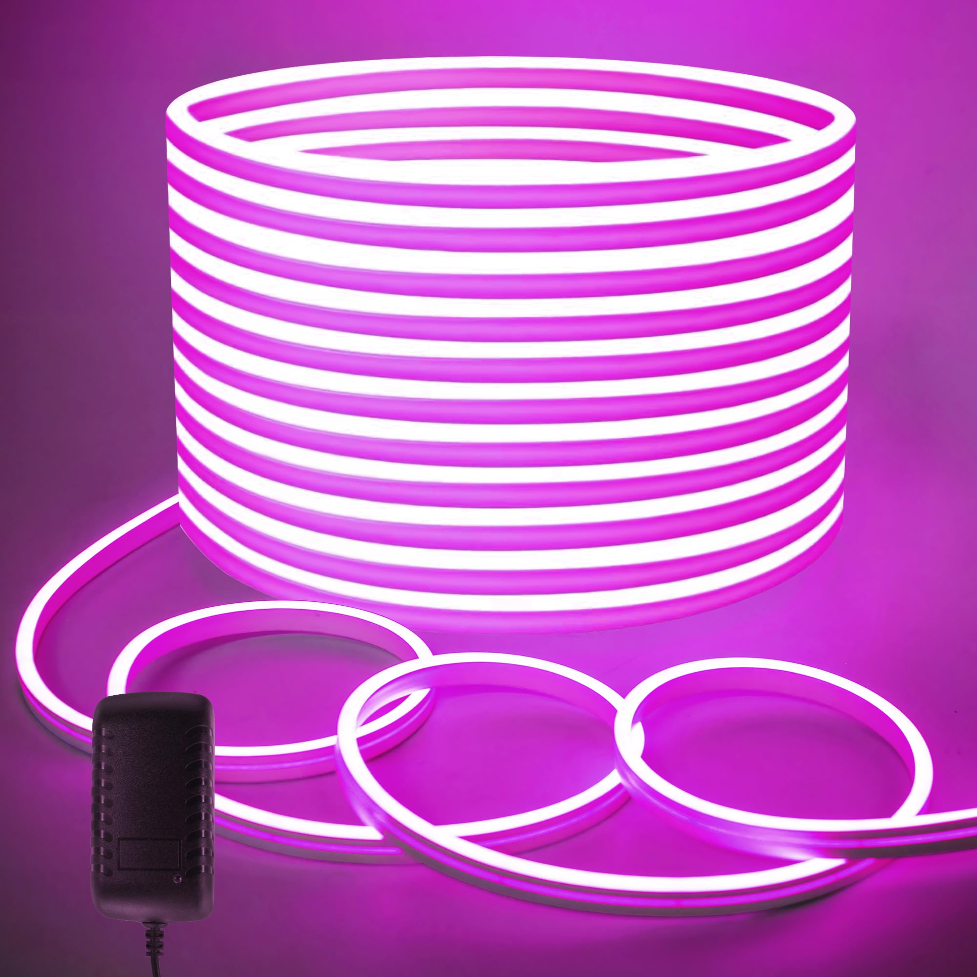 Photo 1 of ELOUYCKE LED Neon Rope Lights, 32.8Ft Purple Led Strip Lights, DIY Flexible Silicone Waterproof Neon Strip Lights for Bedroom, Kitchen, Indoor, Outdoor (Power Adapter Included)