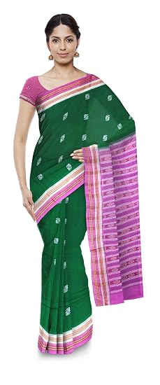 Boyanika Womens Ikat Cotton Saree With Blouse Piece (BY69_Green)