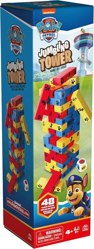 Spin master games - jogos de tabuleiro - paw patrol jumbling tower - jogo de torre de madeira paw patrol com peças de madeira multicoloridas - 1-4 jogadores - 6066828 - jogos de tabuleiro para crianças de 5 anos +