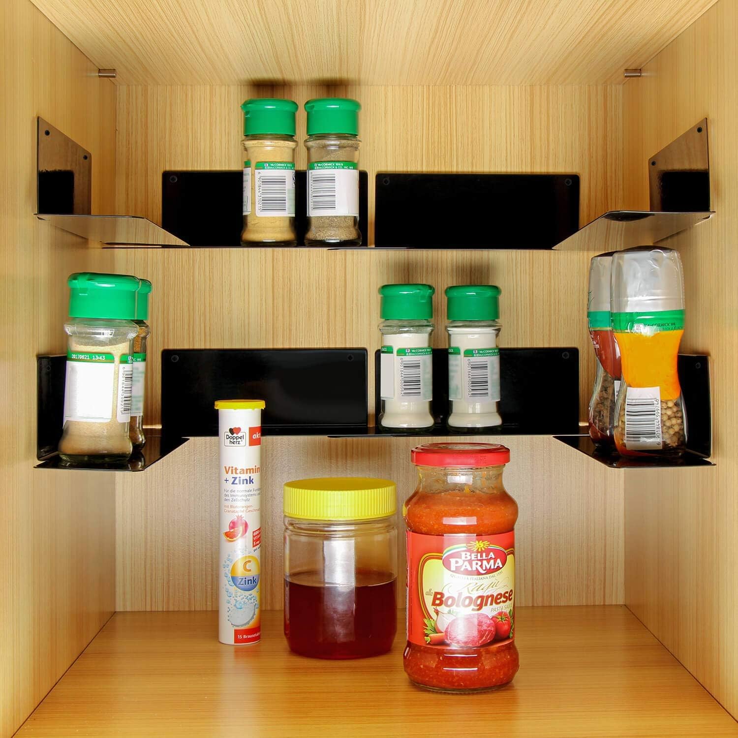 BasicForm Spice Rack Organizer - Screw Mounting Storage Rack, Adjustable Metal Shelf for Kitchen Cabinet - 8.9 inches Length - 8 Pack