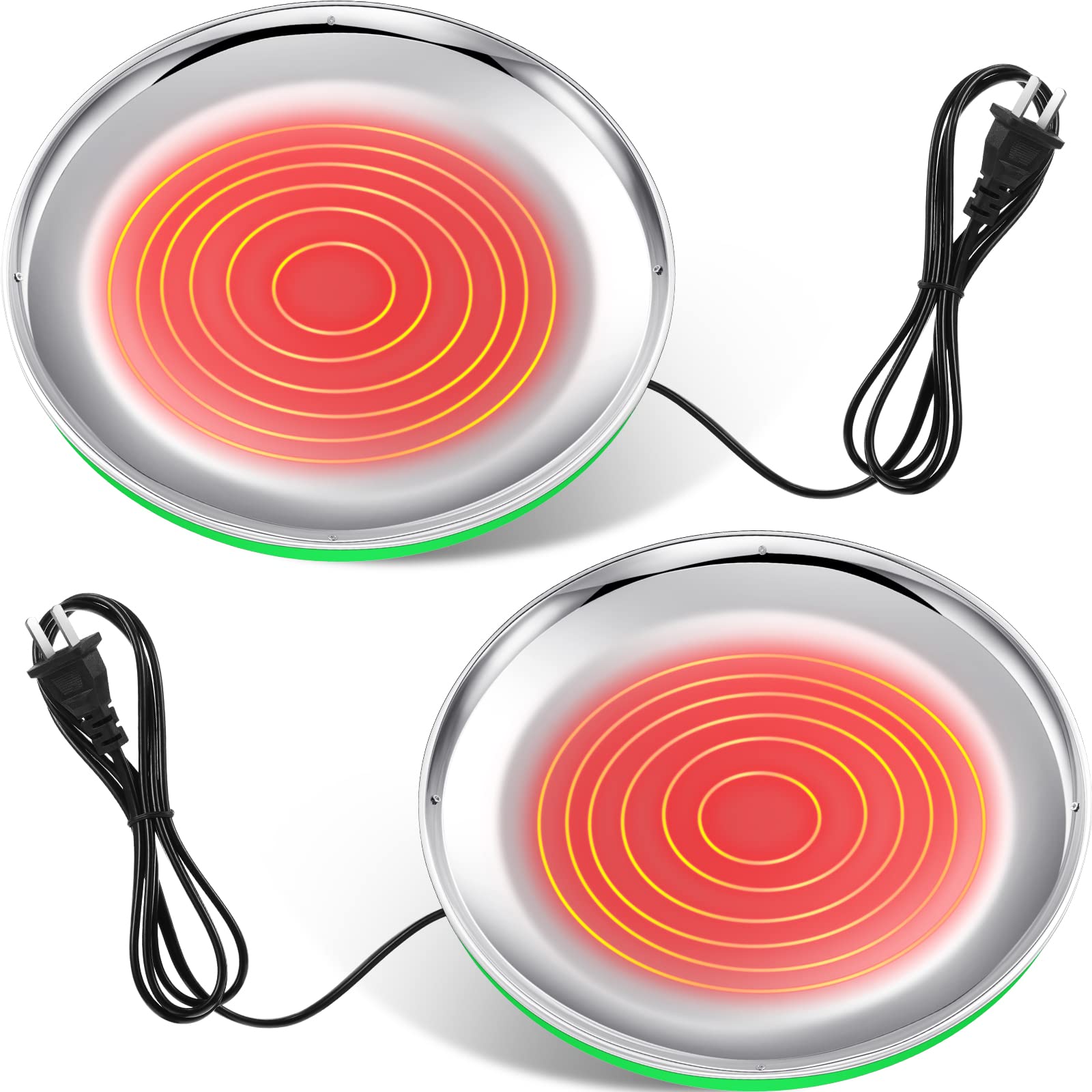 Photo 1 of 2 PCS Chicken Water Heater for Winter 110V 38W Poultry Drinker Heater Base Surface Temperature can Reach About 140 Fahrenheit Degree Chicken Waterer Electric Deicer Heated Base (Green)