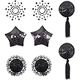 EQLEF Breast Paste Self Adhesive Pasties Sequin Nipple Cover Stickers 4 Styles-Black
