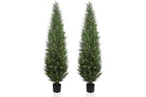 ANTHOUSEPLANT Artificial Cedar Topiary Tree 4.3ft Fake Cypress Trees UV Resistant Potted Plant Faux Topiary Tree for Front Porch Home Office Indoor Outdoor Decoration Set of 2