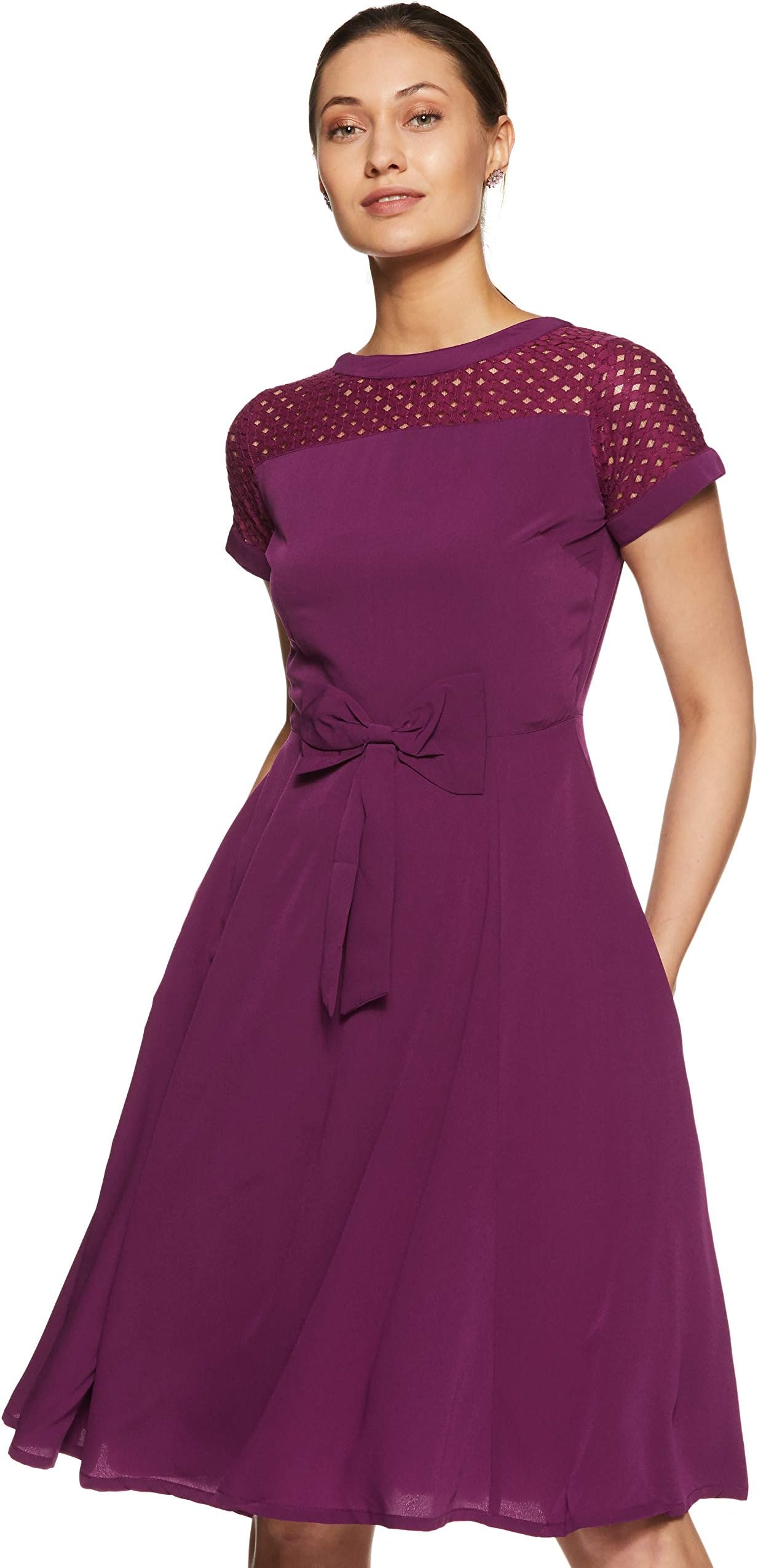 Women's Knee Length Dress (LDR4417-PURPLE_Purple)