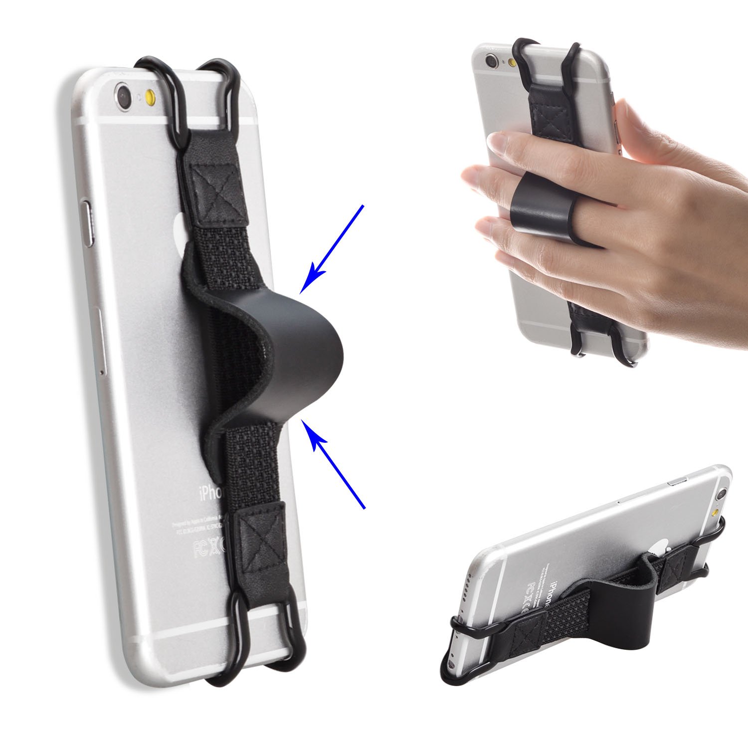 WANPOOL Universal Non-slip Hand Strap Holder Support with Adjustable Leather Belt Stand,compatible with iPhone 13 Pro Max / 12 Pro / 11/7 Plus/SE - HUAWEI Mate 40 Pro - Galaxy S21 and More