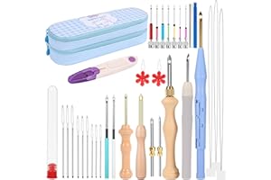 SUKHUMVIT 35Pcs Punch Needle Kit Adult Beginner, Adjustable Punch Needle Tool with Different Size Needles & Storage Case, Wooden Handle Embroidery Pen Set for Christmas Gifts, Decoration & DIY Craft Project