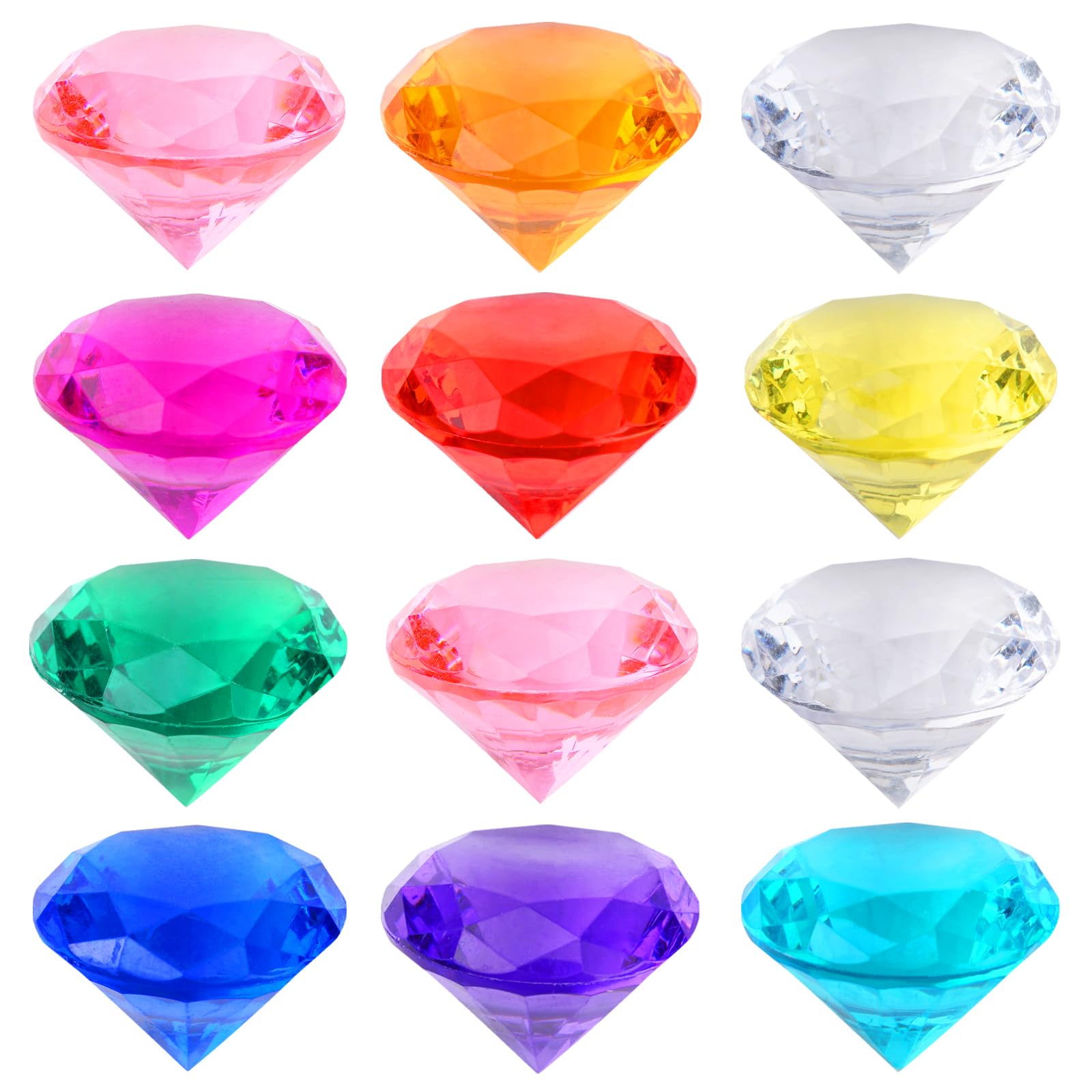 12 Pcs Large Acrylic Diamond, Multi Colored Acrylic Gemstones Pirate Treasure Hunt Gems Jewels Plastic Crystals for Party Favors Vase Fillers Wedding Decorations (10 Colors)
