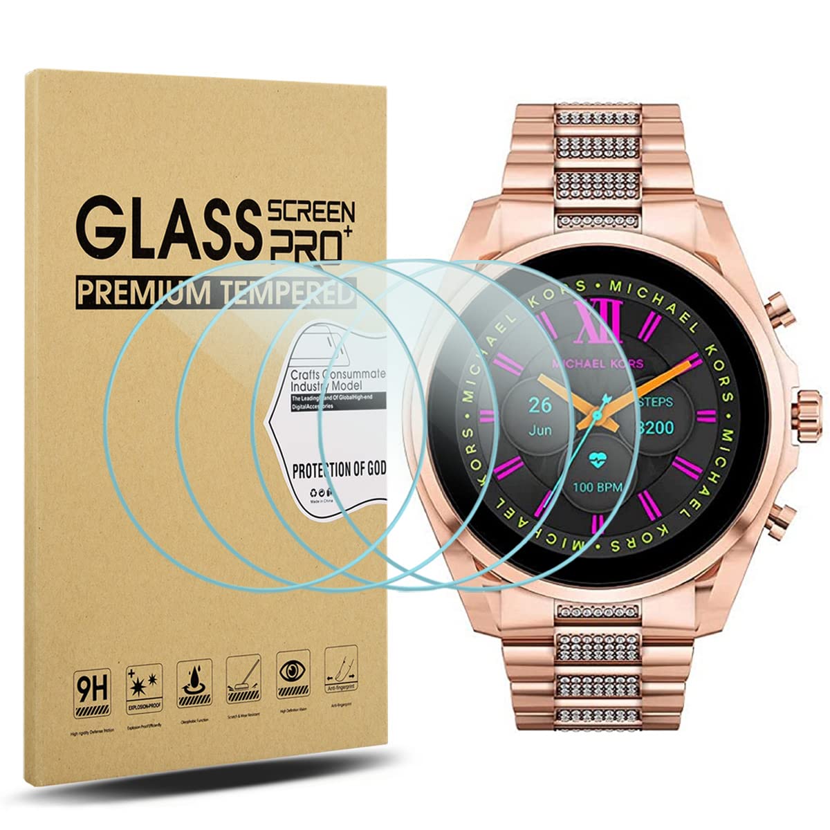 Diruite 4-Pack Screen Protector Compatible with Michael Kors Gen 6 Screen Protector Tempered Glass[2.5D 9H Hardness][Anti-Scratch][No-Bubble]