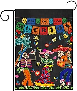Allenjoy Day of the Dead Garden Flag for Outside Vertical Mexican Fiesta Dia DE Los Muertos Banner House Lawn Banners Yard Porch Sign Patio Outdoor Decorations 12x18