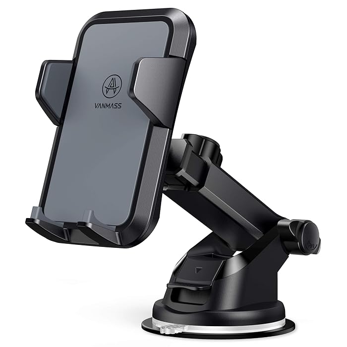 VANMASS Car Phone Mount, Universal Cell Phone Holder for Car Dashboard, Windshield, Air Vent with One-Click Release Button, Compatible with iPhone, Samsung, Google, LG, HTC & More Smartphone