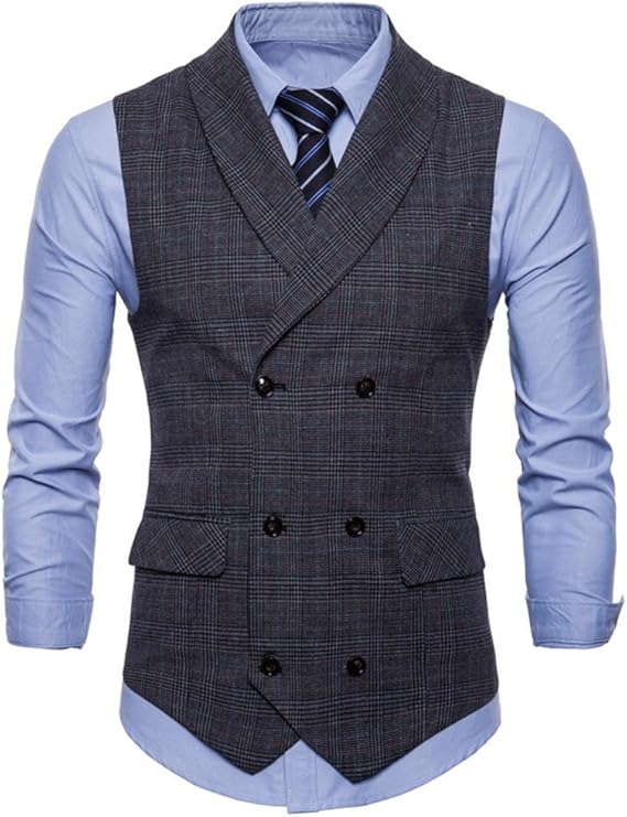 GWELL Homme Gilet à Carreaux Veste sans Manches Anglais Slim Fit