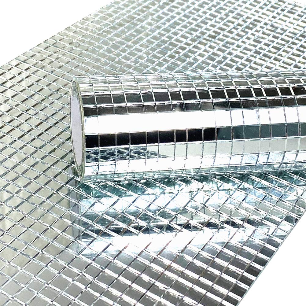 MESOAR 2400pcs Silver Mirror Mosaic Sticker DIY Self-Adhesive Craft Mirrors Mosaic Tiles Mini Square Glass Sticker,5mm by 5mm