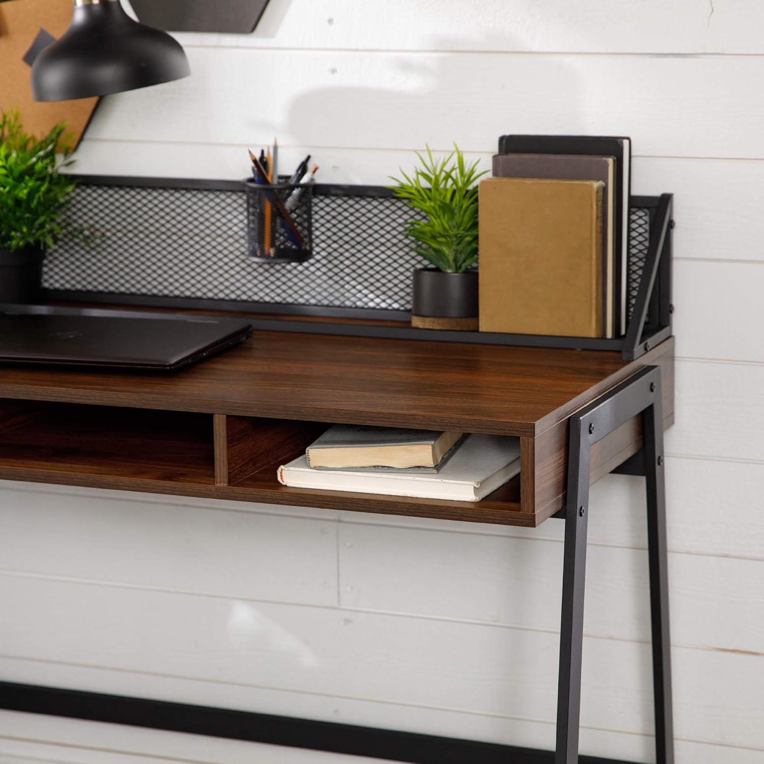 Walker Edison Furniture Company Industrial Mesh Wood Laptop Computer Writing Desk Home Office Workstation Small, 42 Inch, Dark Walnut: Furniture & Decor