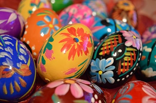 Set Of Wooden Easter Eggs Hand Painted Decoration 60x45mm