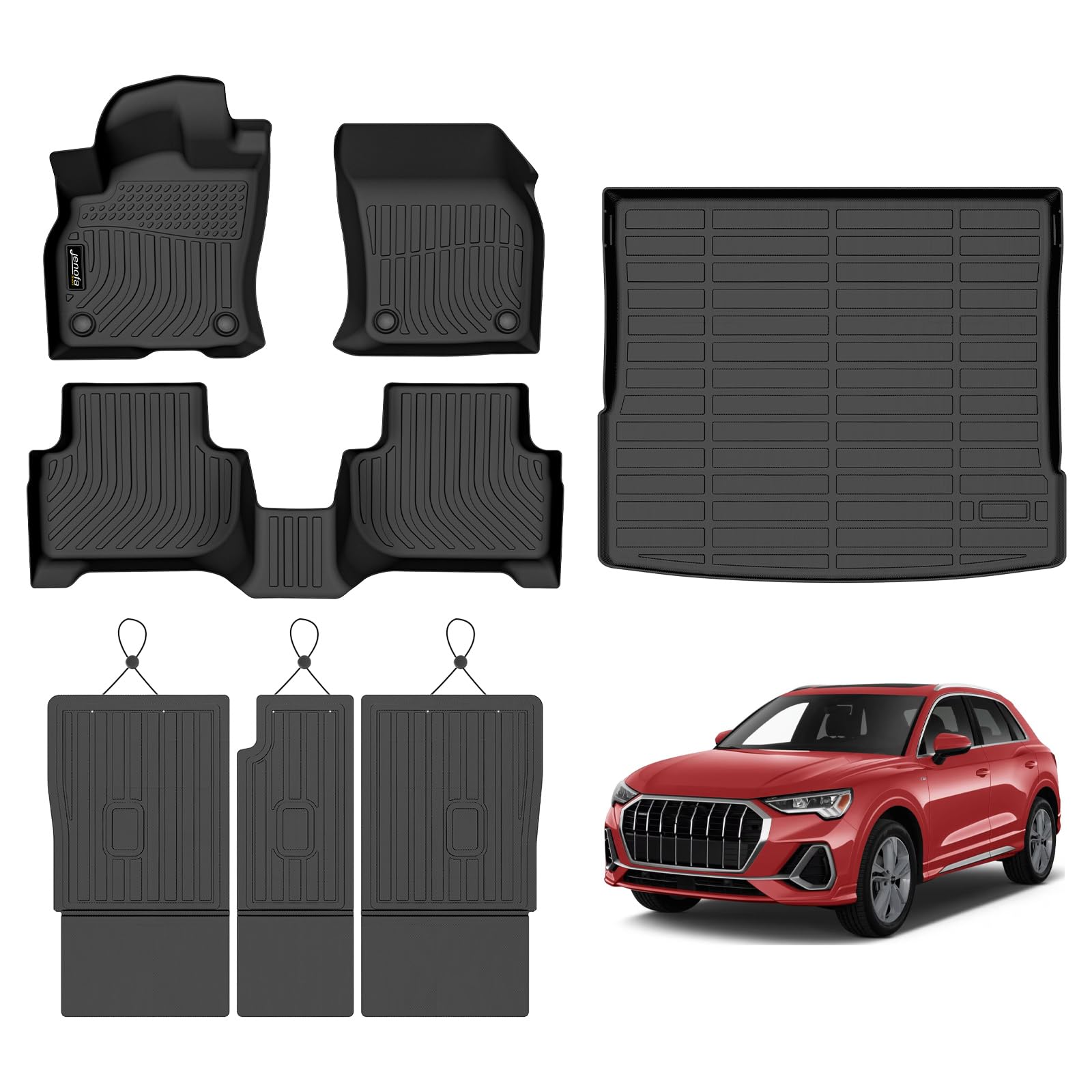 Jenofa-Floor Mats for Audi Q3 2019-2025 All Weather Mats Automotive Car Mat for 2024 Q3 Full Set Accessories (Floor Mats & Rear Seat Back Mats & Cargo Liner) Image