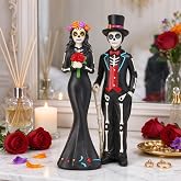 Newman House Studio Day-of-The-Dead Halloween-Decoration - Skeleton Décor | Couple Dia De Los Muertos Sugar Skull Figure Resin Memorial Mexican Traditional Man And Woman Farmhouse Decor 1.75x1.5x5.75in