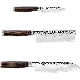 Shun Premier 3 Piece Japan Starter Set | Includes 7" Santoku, 4" Paring &amp; 5.5" Nakiri Knives, VG-MAX Core, Damascus Stainless Steel Cladding, Pakkawood Handle