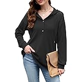 Quatrefox Womens Hoodies Waffle Knit Sweatshirts Lace Long Sleeve Pullover Casual Button Blouses Winter Fall Clothes