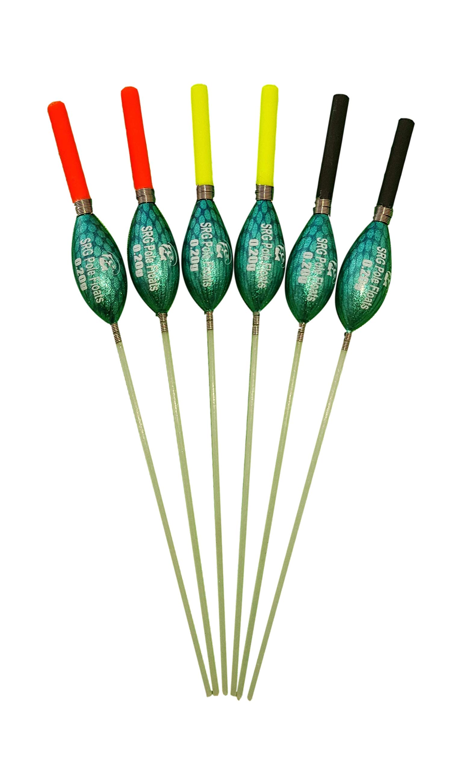 SRG Pole Floats SRG020 Pack of 6 x Pole Floats All Round Extra Tough Fiberglass Stem choose from (0.1g / 0.2g / 0.3g / 0.4g) (6 x 0.4g (3 x Black Tip and 3 x Yellow Tip))