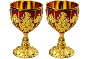 2Pcs Vintage Chalice Medieval Goblet, 30Ml Brass Royal Wine Glass Cups Medieval for Wedding Anniversary, Gold Goblet Cups for