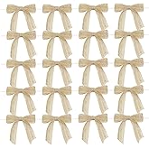 20 Pieces Mini Natrual Burlap Bows with Twist Ties 3.4 × 3.4 Inch Small Handmade Ribbon Bow Rustic Premade Bowknot for Wreaths, Tree, Gift Wrap Decorations