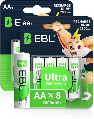 EBL AA Rechargeable Batteries 2800mAh Ni-MH 8 Pack Retail