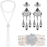 GHGMAO 1920s Pearl Jewelry Set - Long Pearl Necklace, Earring Set, Multilayer Bracelet - Flapper Accessories for Women
