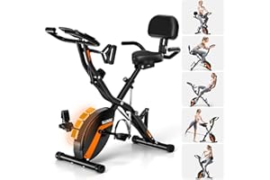 Folding Exercise Bike, SLUNSE 5 IN 1 Foldable Stationary Bike for Home, Indoor Cycling Bike with 16 Level Adjustable Magnetic Resistance, 350LBS Weight Capacity, Soft Seat Backrest For Fitness Workout