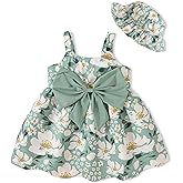 PaPaai Sara Toddler Baby Girl Dresses Summer Outfits Sleeveless Bowknot Clothes Infant Casual Sundress for Cute Girl Hat+Bag