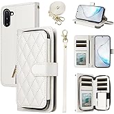 Furiet Wallet Case for Samsung Galaxy Note 10 5G with Detachable Wrist Strap, 9+ Card Slots Zipper Purse, Luxury PU Leather Stand Full Body Phone Cover for Note10 Notes 10s Ten Not S10 Women White