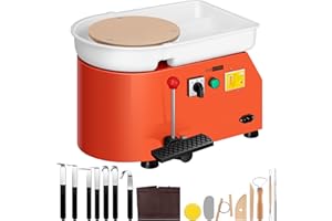 VIVOHOME 9.8Inch 25CM Electric Pottery Throwing Wheel with Bat Pin Holes, Ceramic Clay Wheel with Foot Pedal and Detachable Basin, DIY Tools for Adults Beginners Art Craft Orange