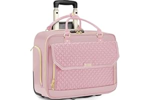 ARCOYARD Rolling Laptop Bag Women, Rolling Briefcase for Women for Work, 17.3 Inch Computer Bag with Wheels, Fashion Flap Laptop Bag With Wheels for Work Business, for Teacher, TSA Friendly Design, Pink