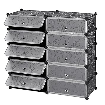 Styleys Shoe Rack with Cover for Home/Office Wardrobe Cube Organizer Black (10 Cube)