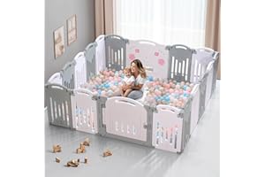 Uanlauo Baby Playpen, 18 Panel Foldable Play Yard for Toddlers, Easy Assemble Safety Baby Fence(Grey+White)